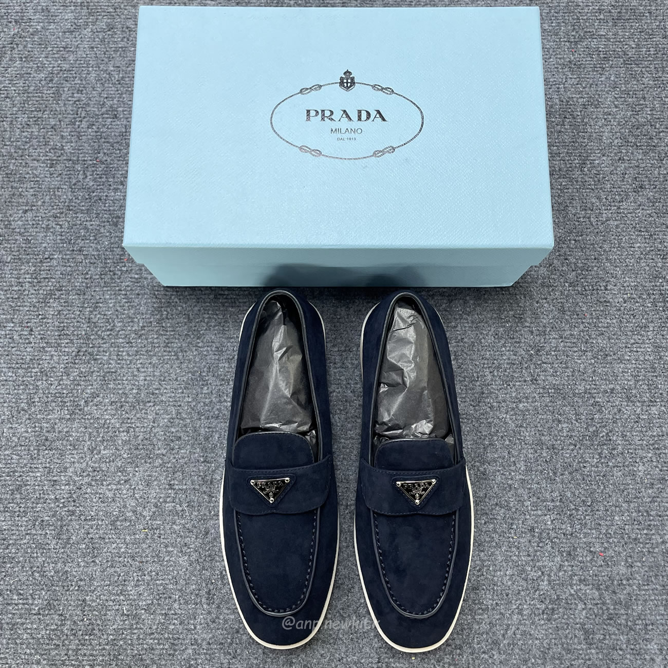 Prada Logo Suede Loafers (5) - newkick.cc